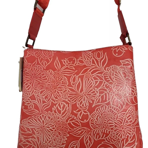 Anuschka Tooled Leather Crossbody with Adjustable Strap-Butterfly Coral-NWT - Picture 4 of 10
